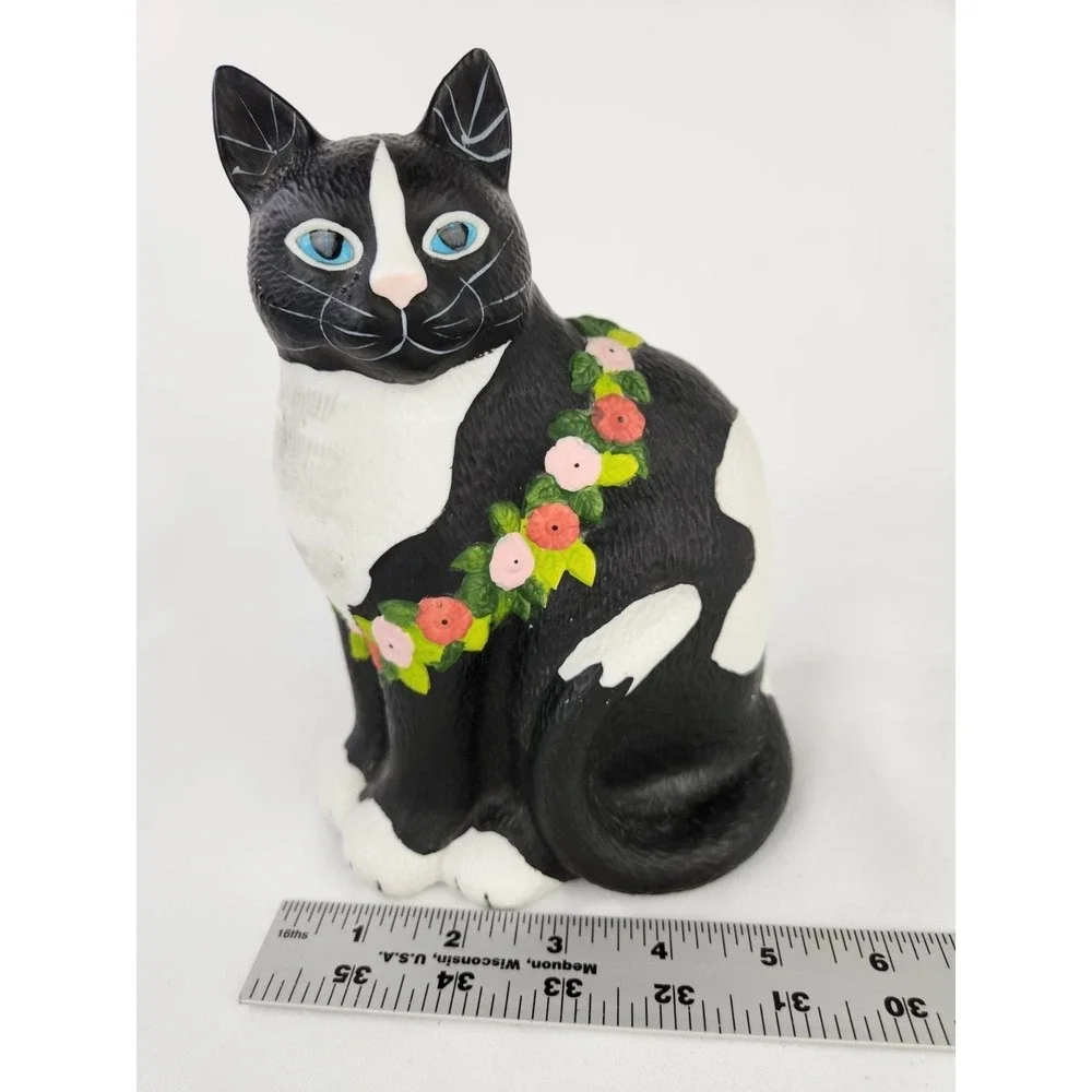 Vtg Mary Lake Thompson Black Cat Flowers Ceramic Silvestri Hawaiian Lei Gardener
